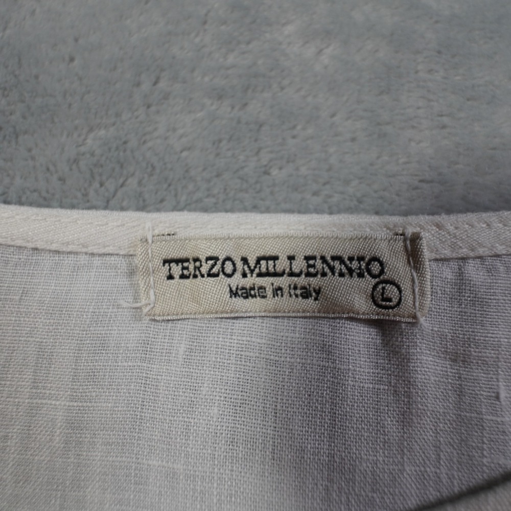 Terzo Millennio Made in Italy Linen Blouse Lace Sleeve Boho Top White Womens L - Picture 10 of 13